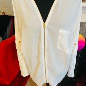 Off white full zipper front and back top